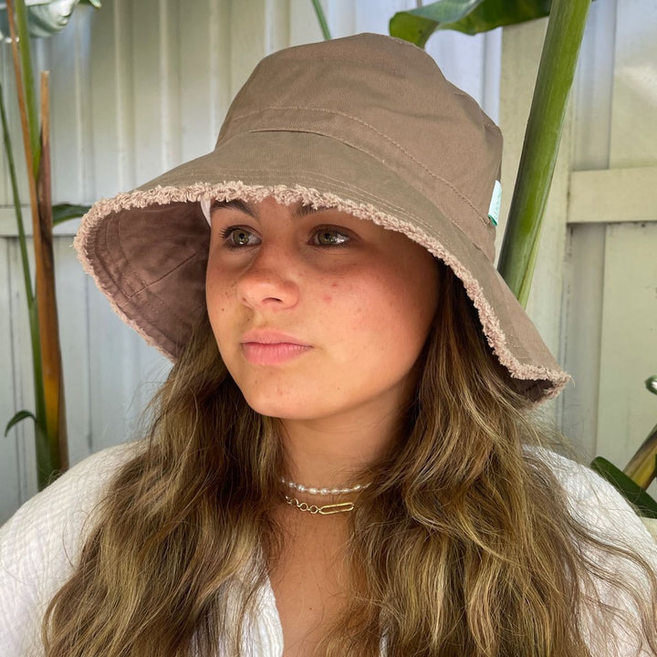Adult Frayed Bucket Hat -  Mocha