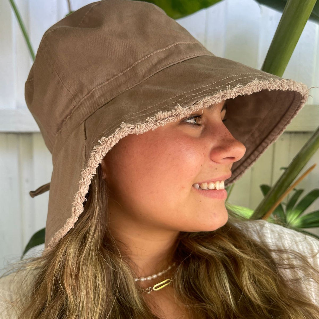 Adult Frayed Bucket Hat -  Mocha
