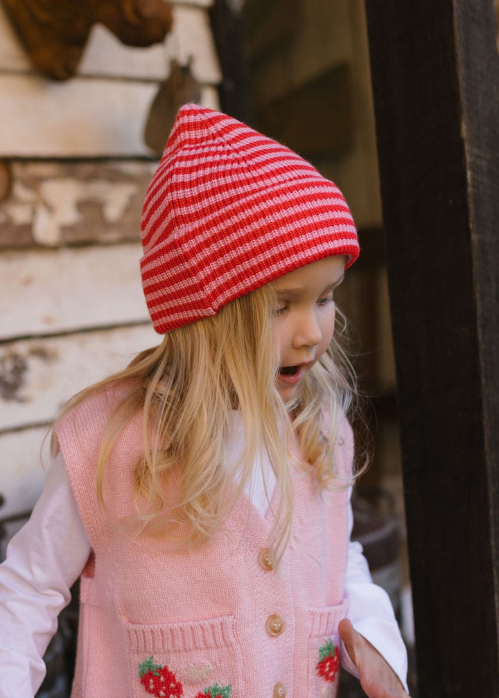 Beanie | Berlin Merino - Pink and Red Stripe