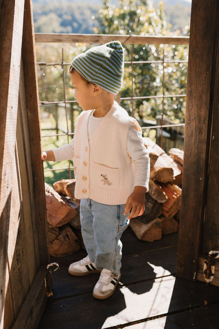 Beanie | Berlin Merino - Green and Blue Stripe