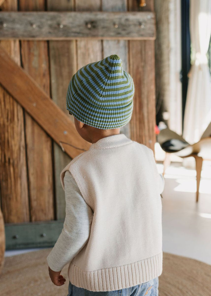 Beanie | Berlin Merino - Green and Blue Stripe