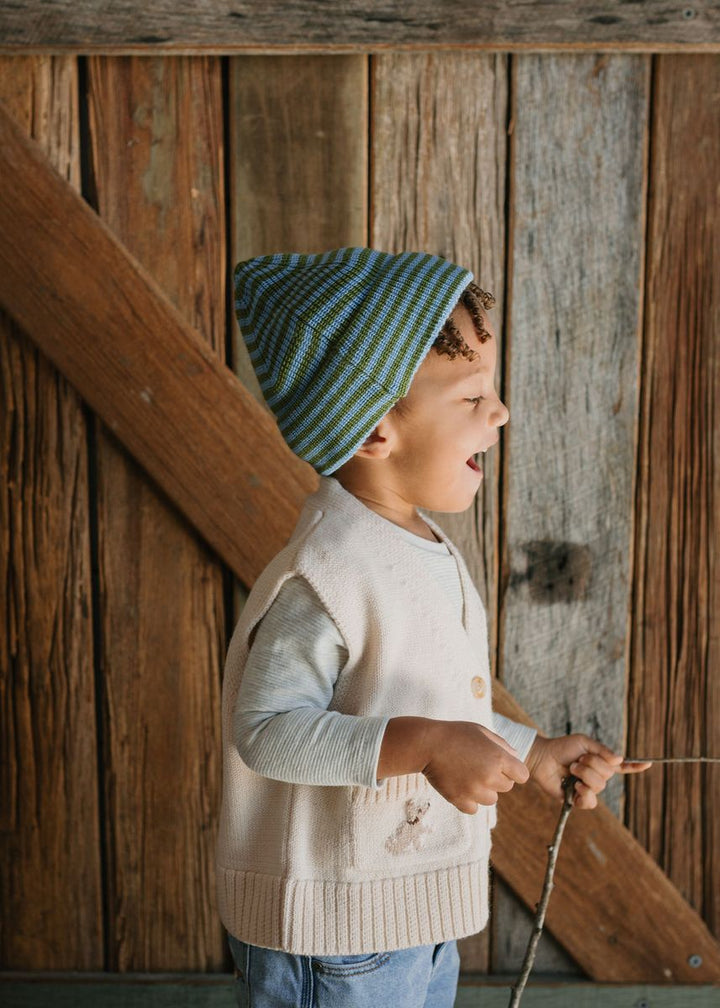 Beanie | Berlin Merino - Green and Blue Stripe