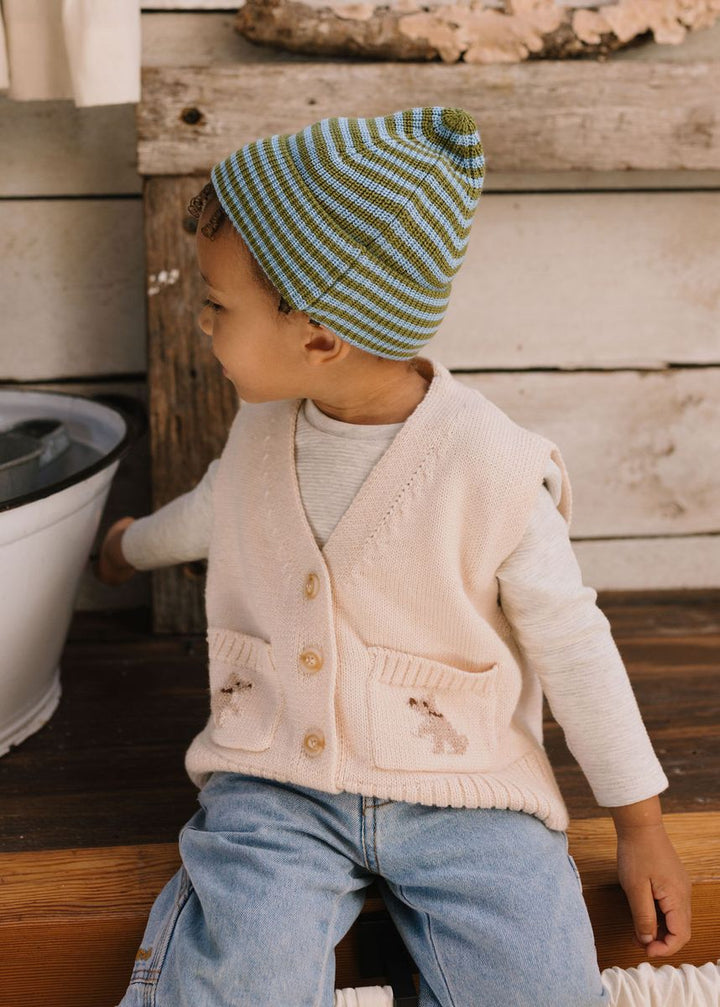 Beanie | Berlin Merino - Green and Blue Stripe