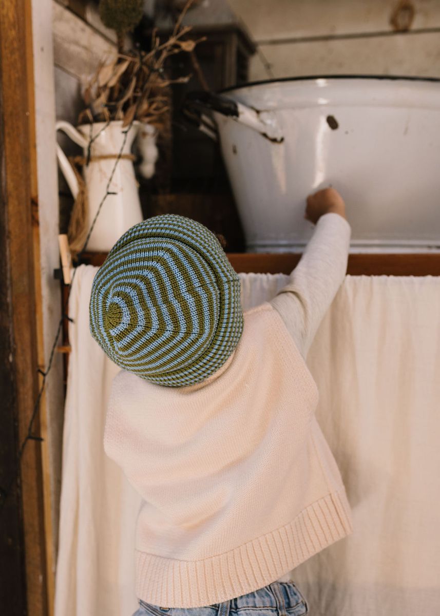 Beanie | Berlin Merino - Green and Blue Stripe
