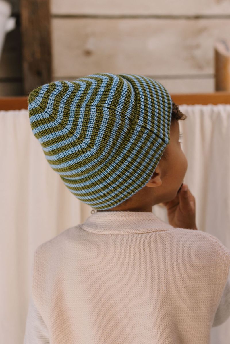 Beanie | Berlin Merino - Green and Blue Stripe