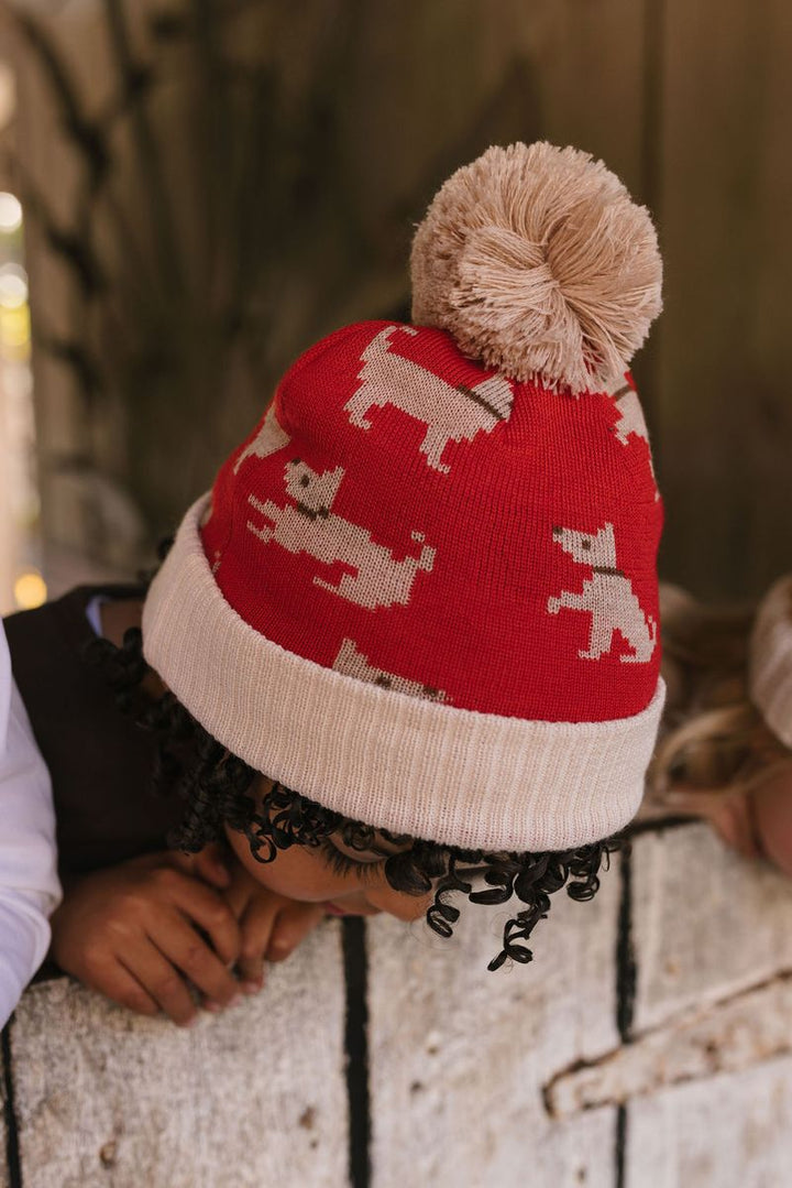 Beanie | Merino Puppy Dog - Red, Tan and Brown