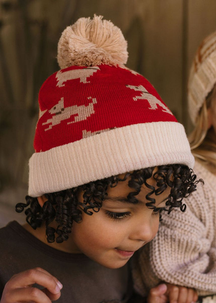 Beanie | Merino Puppy Dog - Red, Tan and Brown