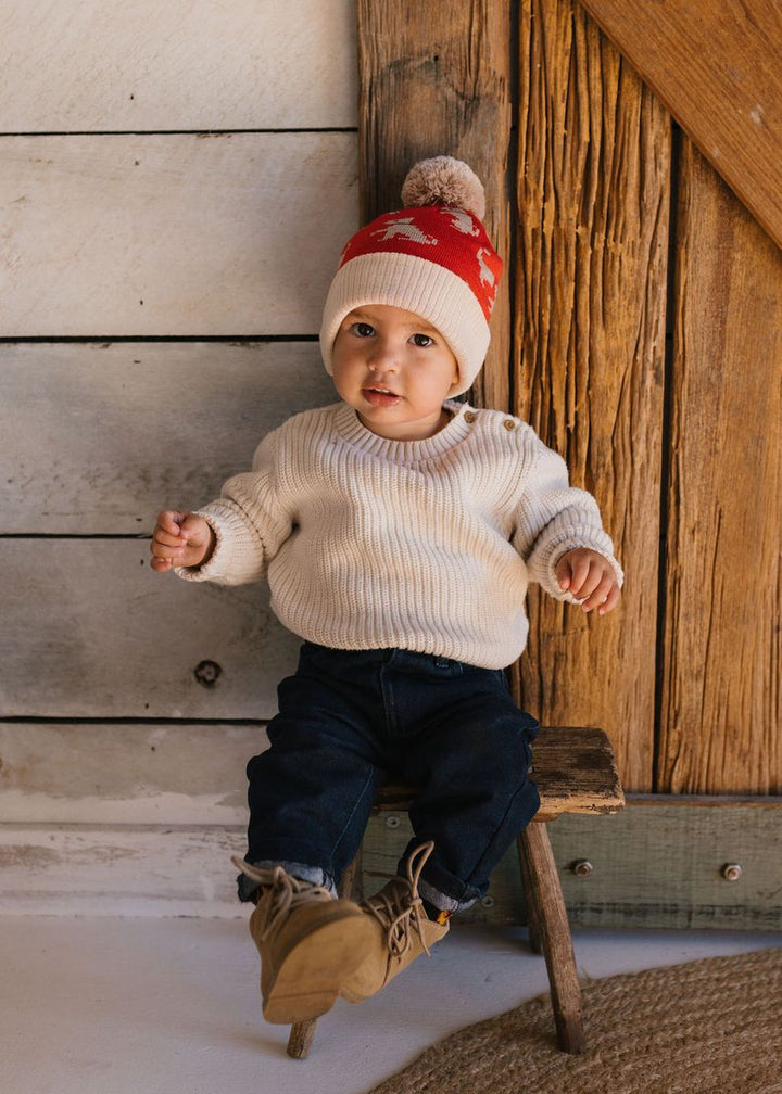 Beanie | Merino Puppy Dog - Red, Tan and Brown