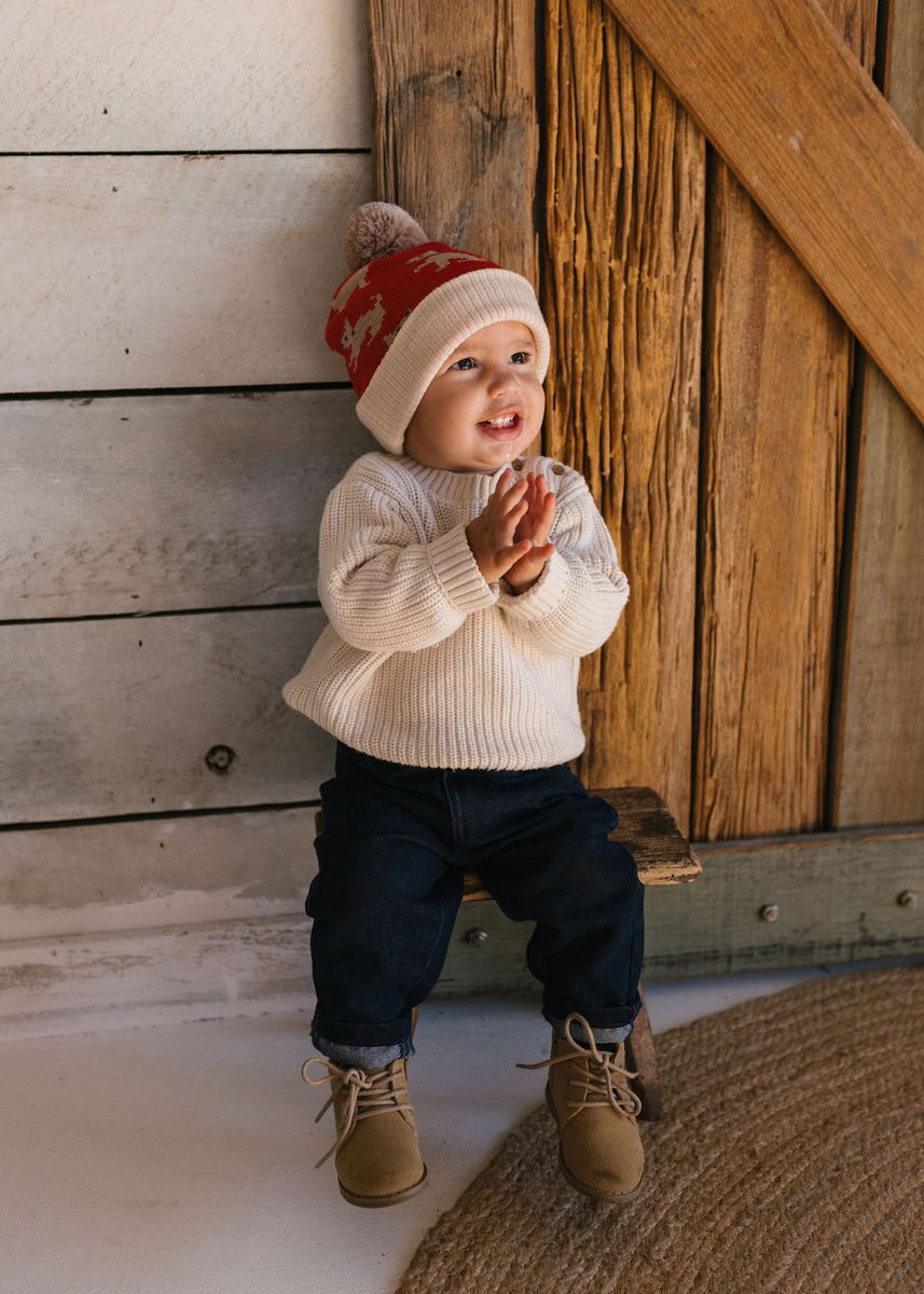Beanie | Merino Puppy Dog - Red, Tan and Brown