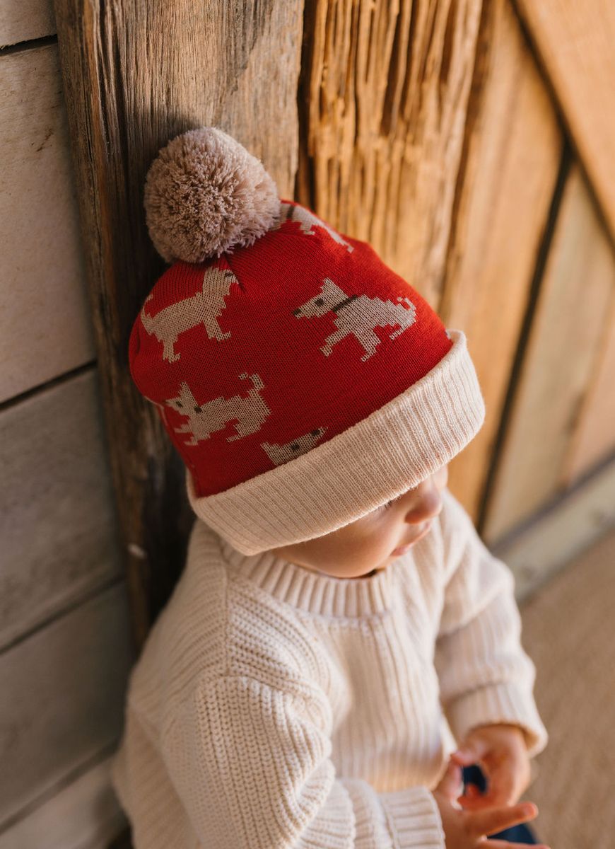 Beanie | Merino Puppy Dog - Red, Tan and Brown