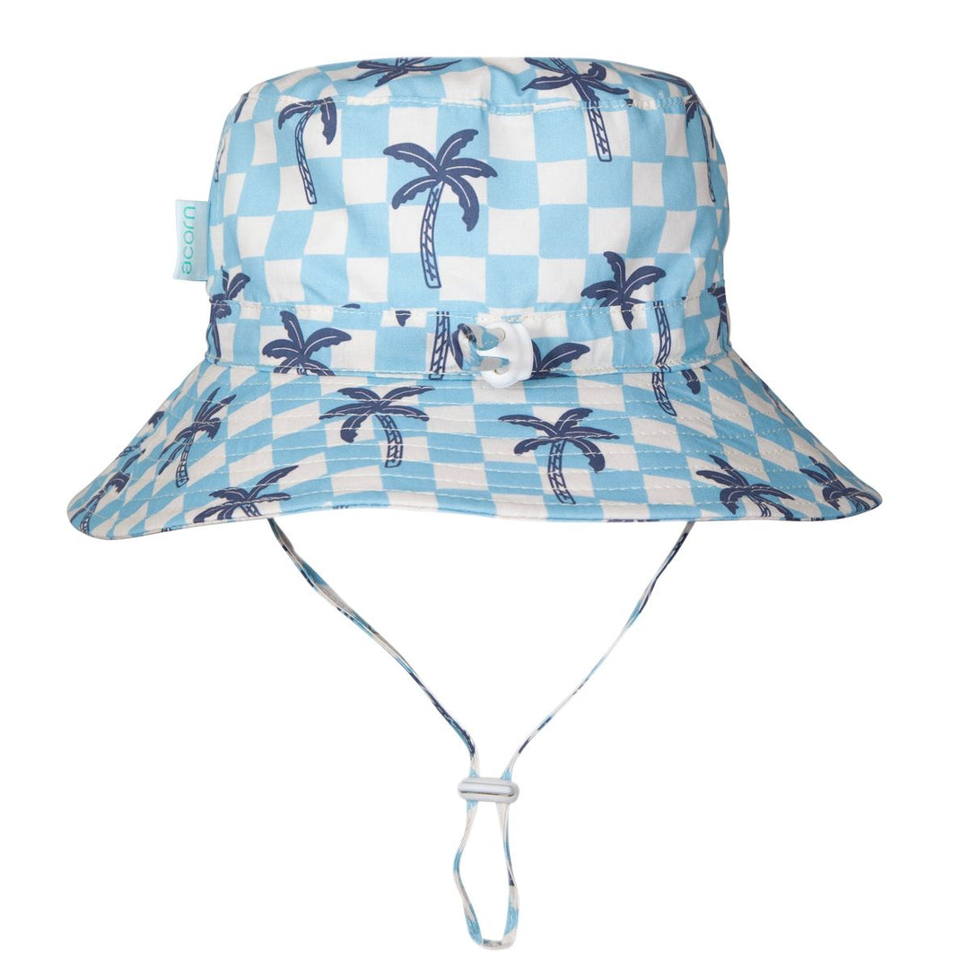 Hat | Wide Brim - Blue Checked Palms