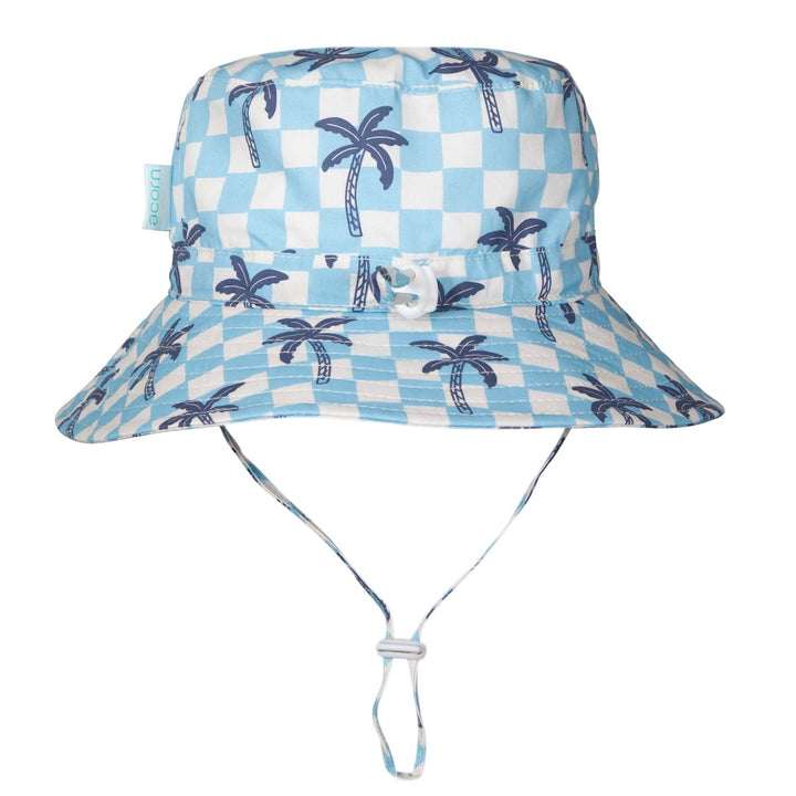 Hat | Wide Brim - Blue Checked Palms
