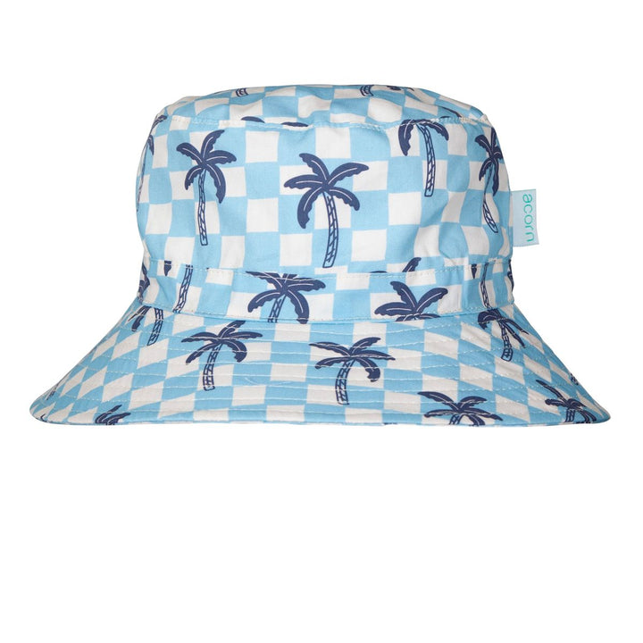 Hat | Wide Brim - Blue Checked Palms