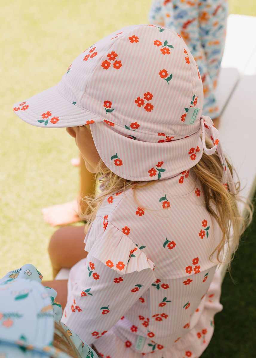 Hat | Swim Flap Cap - Striped Posy