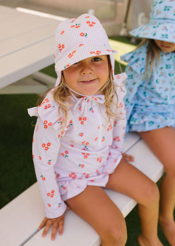 Hat | Swim Flap Cap - Striped Posy
