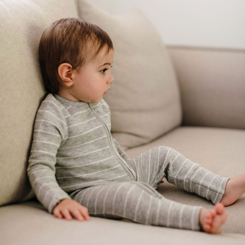 Onesie | Organic Cotton Waffle - Grey Stripe