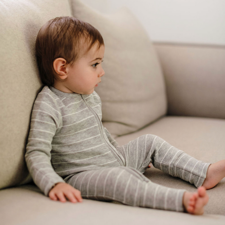 Onesie | Organic Cotton Waffle - Grey Stripe