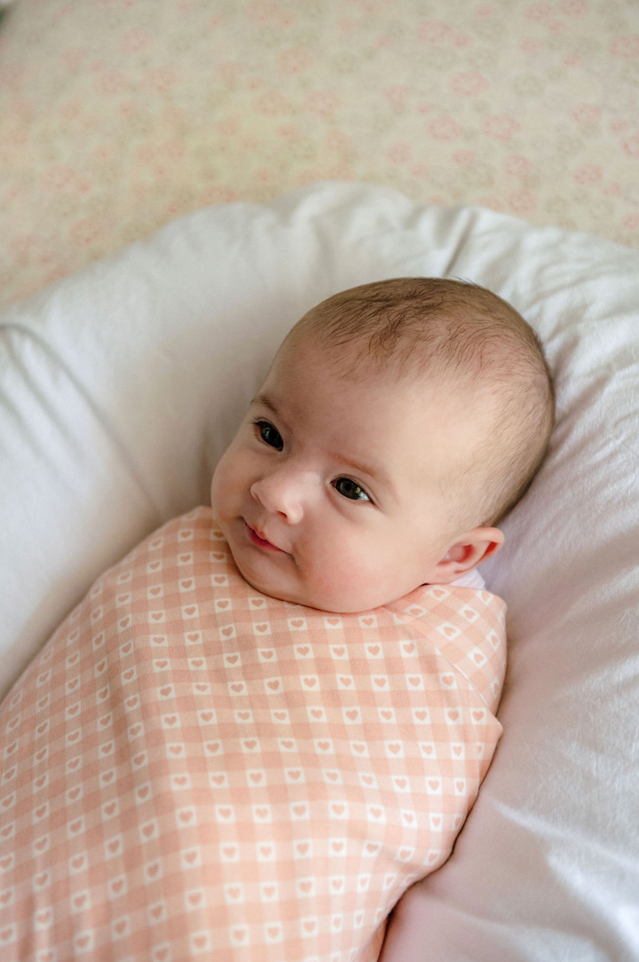 Large Stretchy Swaddle - Heart Gingham