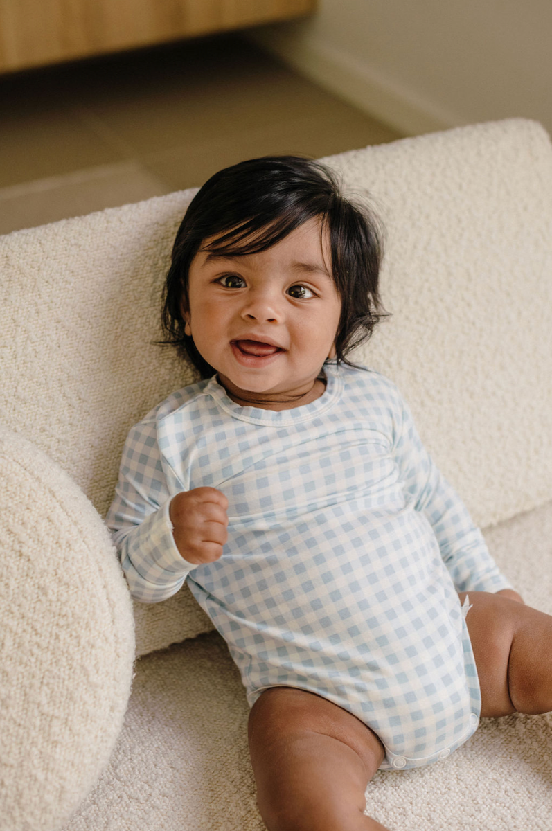 Bodysuit | Long Sleeve - Blue Gingham