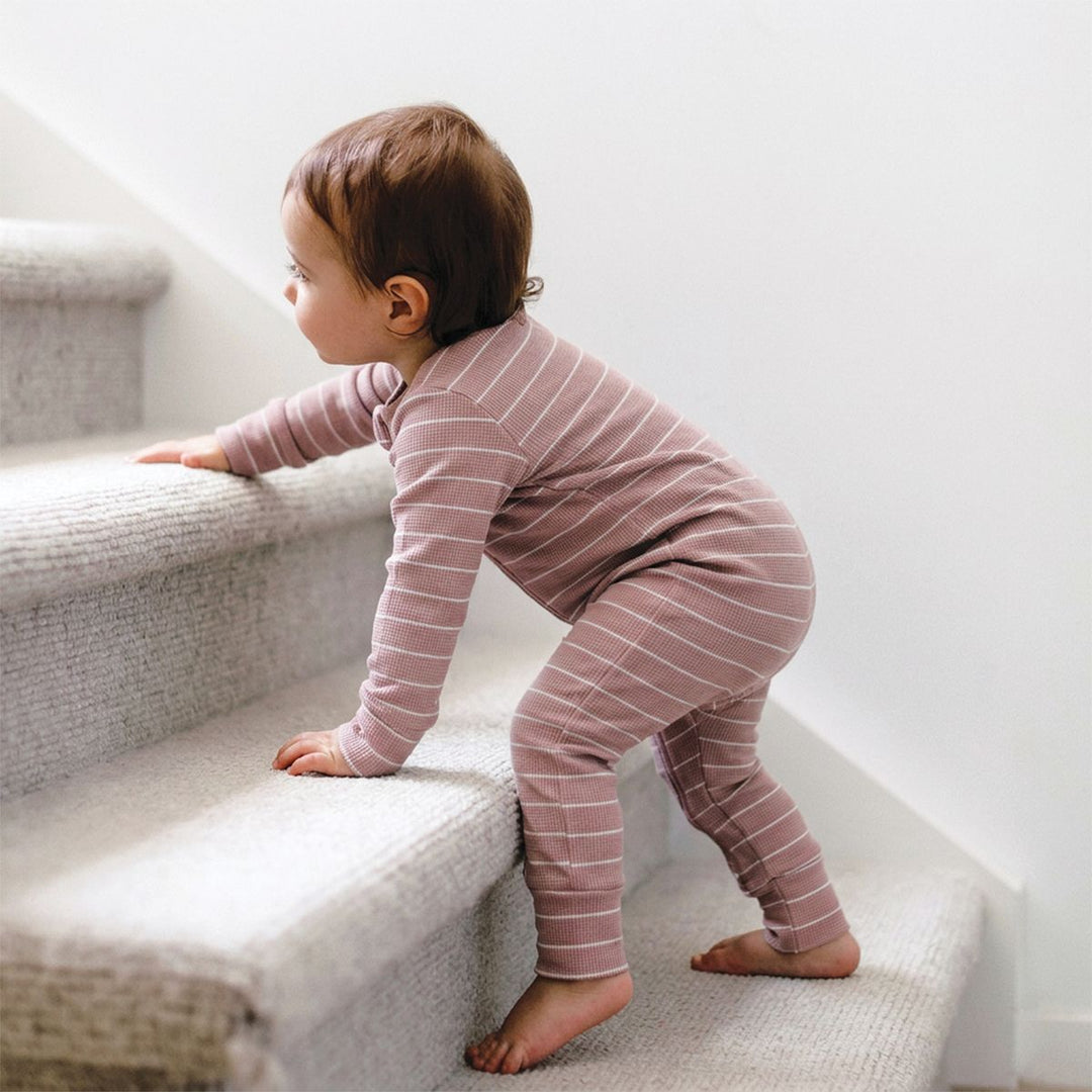 Onesie | Organic Cotton Waffle - Woodrose Stripe
