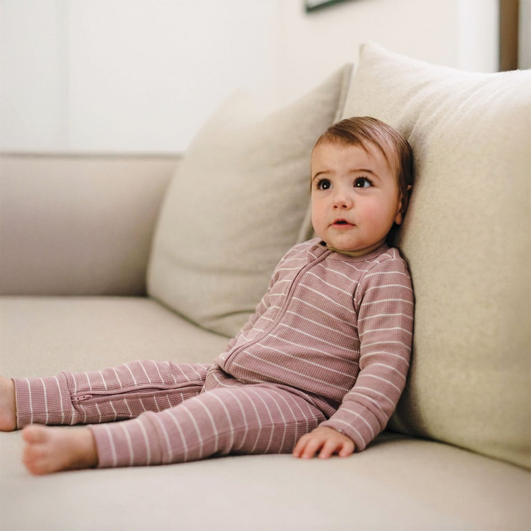 Onesie | Organic Cotton Waffle - Woodrose Stripe