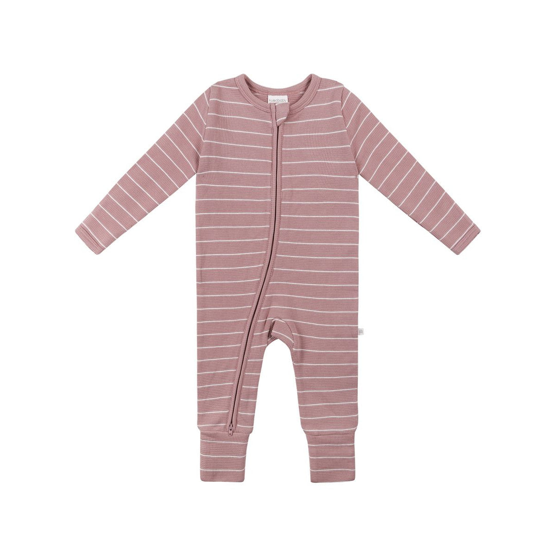 Onesie | Organic Cotton Waffle - Woodrose Stripe