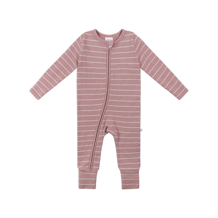 Onesie | Organic Cotton Waffle - Woodrose Stripe
