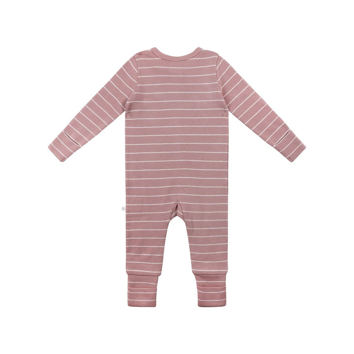 Onesie | Organic Cotton Waffle - Woodrose Stripe