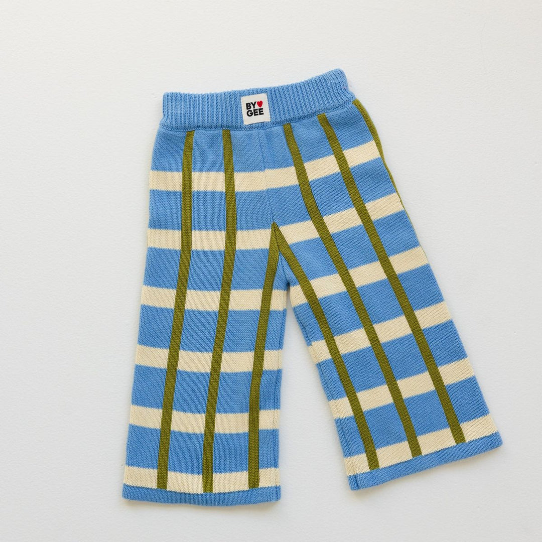 Cotton Check Knit Pants - Bluebird