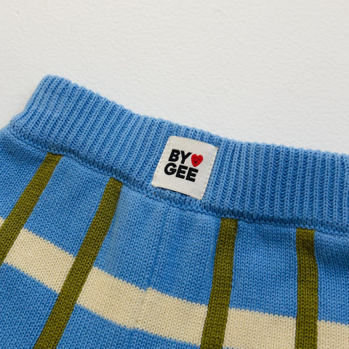 Cotton Check Knit Pants - Bluebird