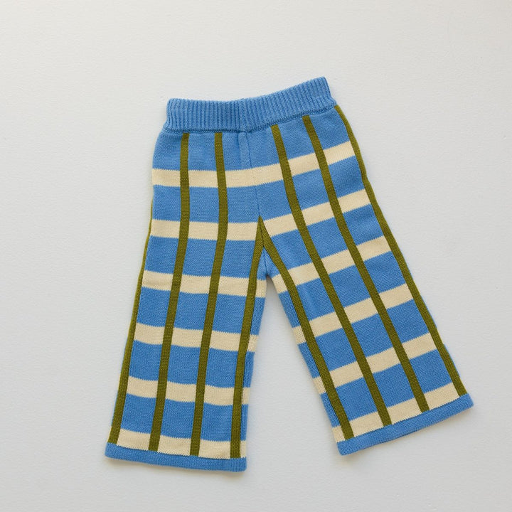 Cotton Check Knit Pants - Bluebird