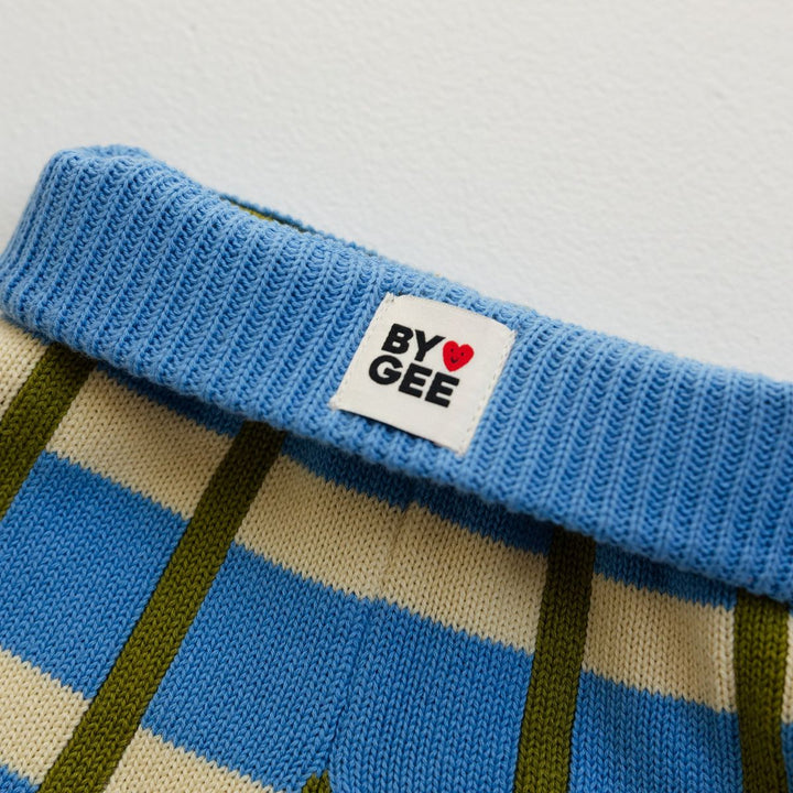 Cotton Check Knit Pants - Bluebird