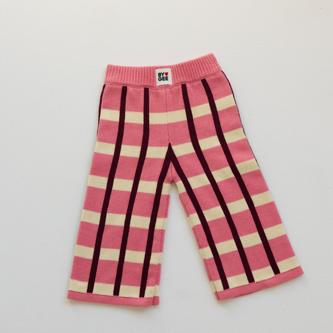 Cotton Check Knit Pants - Peony