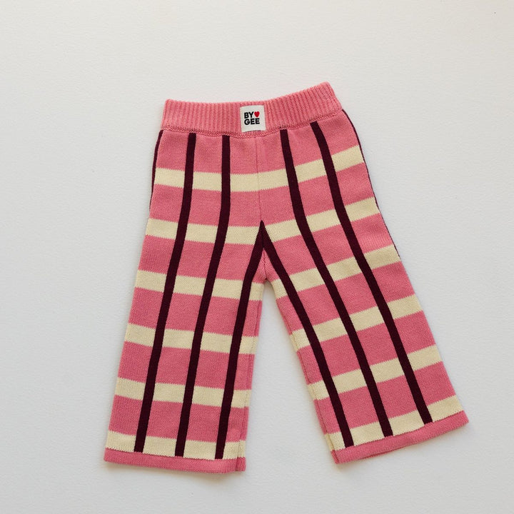 Cotton Check Knit Pants - Peony