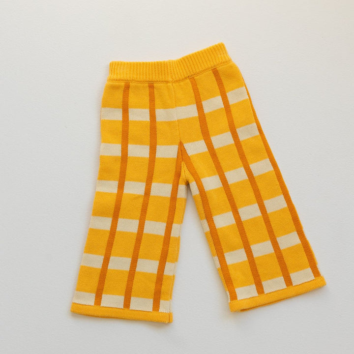 Cotton Check Knit Pants - Honey