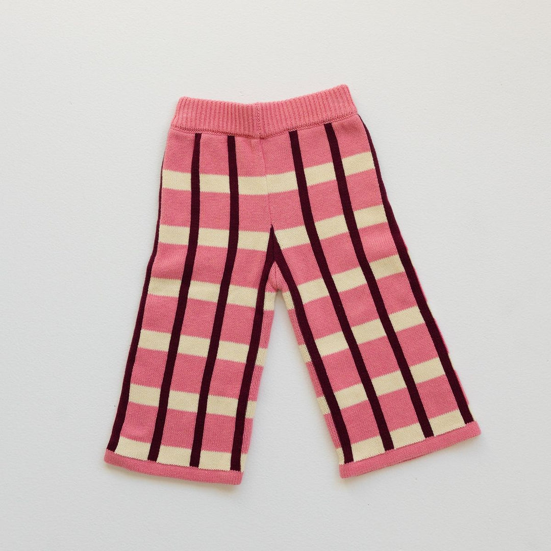 Cotton Check Knit Pants - Peony