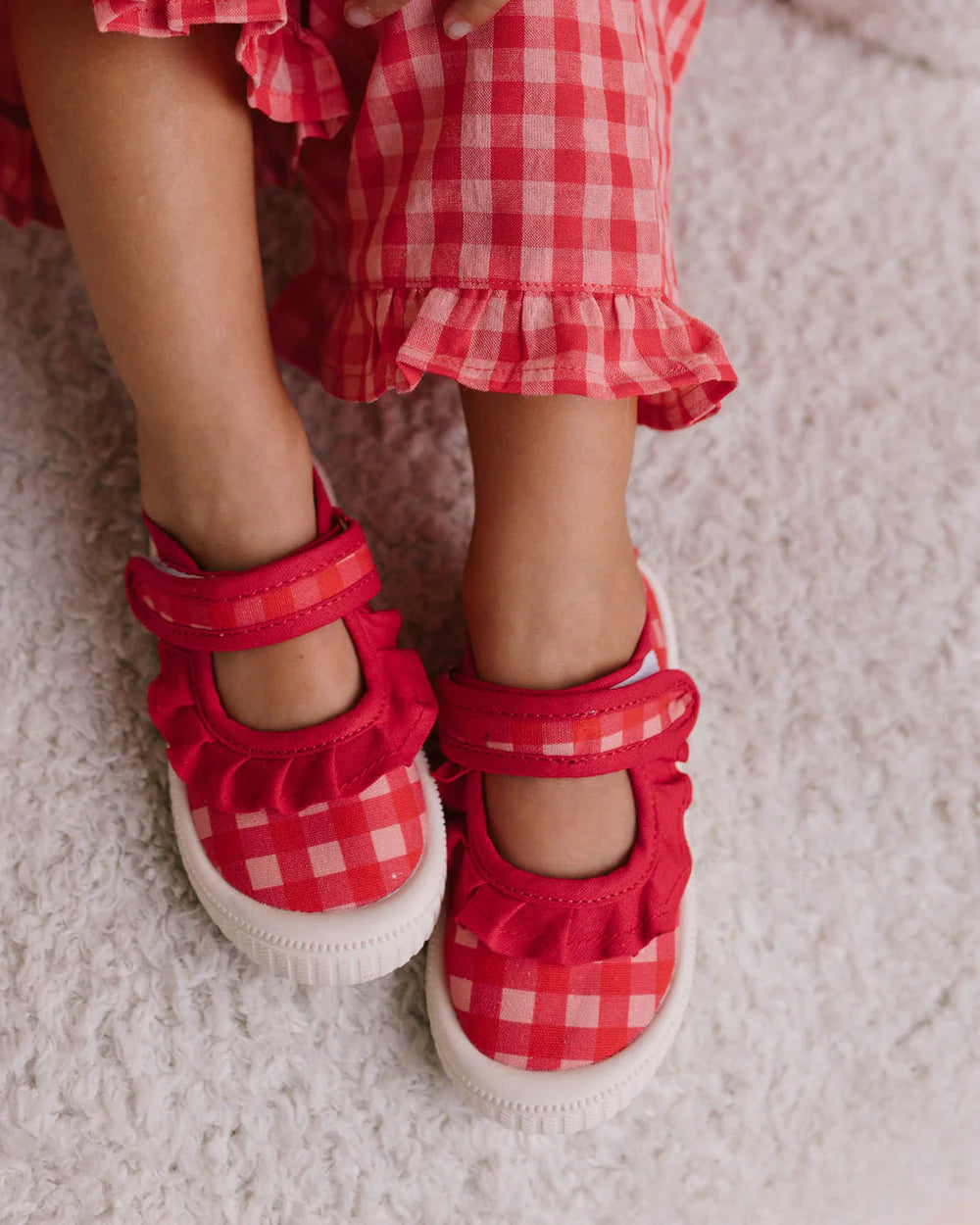 Mary Jane | Frill Canvas - Pink Red Gingham