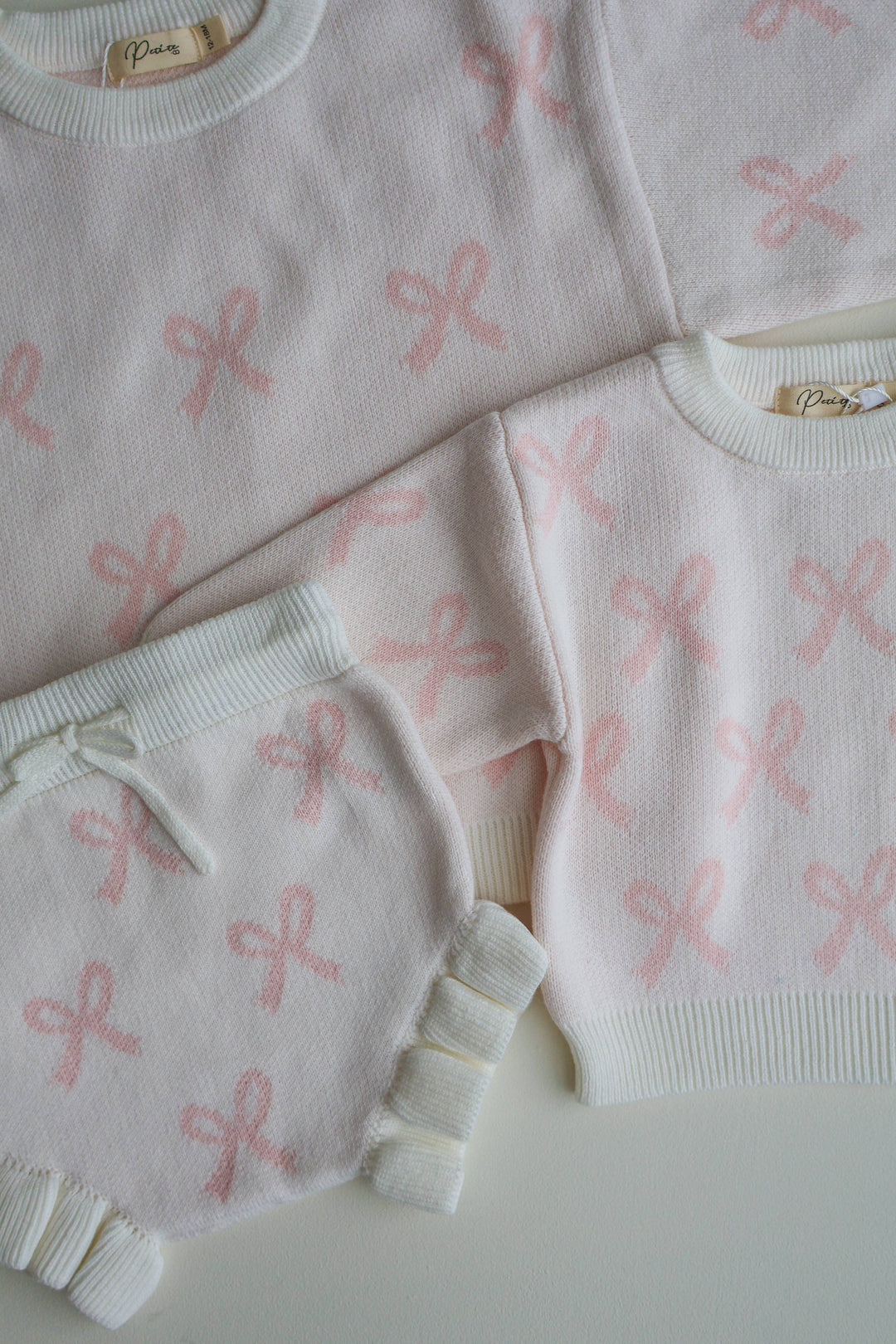 Bow Jumper | Milk + Baby Pink Bows