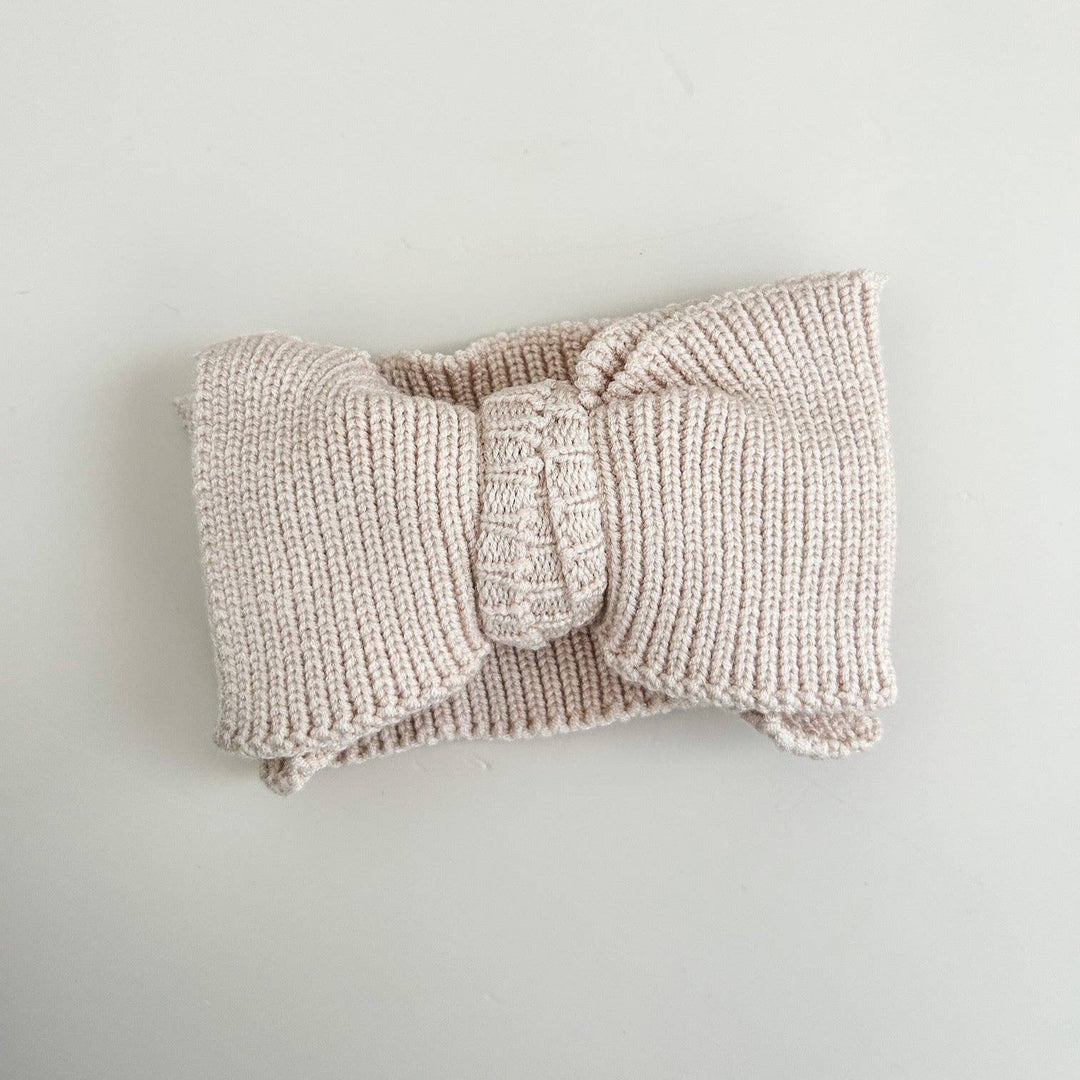 Ribbed Knit Oversized Bow - Beige