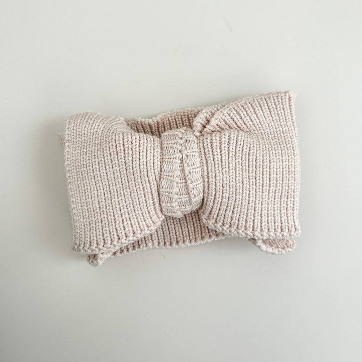 Ribbed Knit Oversized Bow - Beige