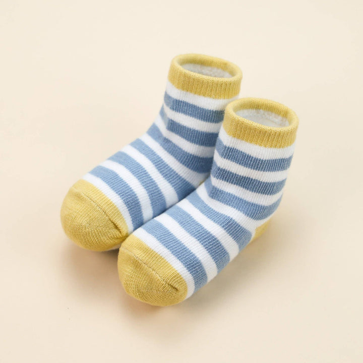 Organic Cotton Baby Socks - Mustard & Blue Stripes