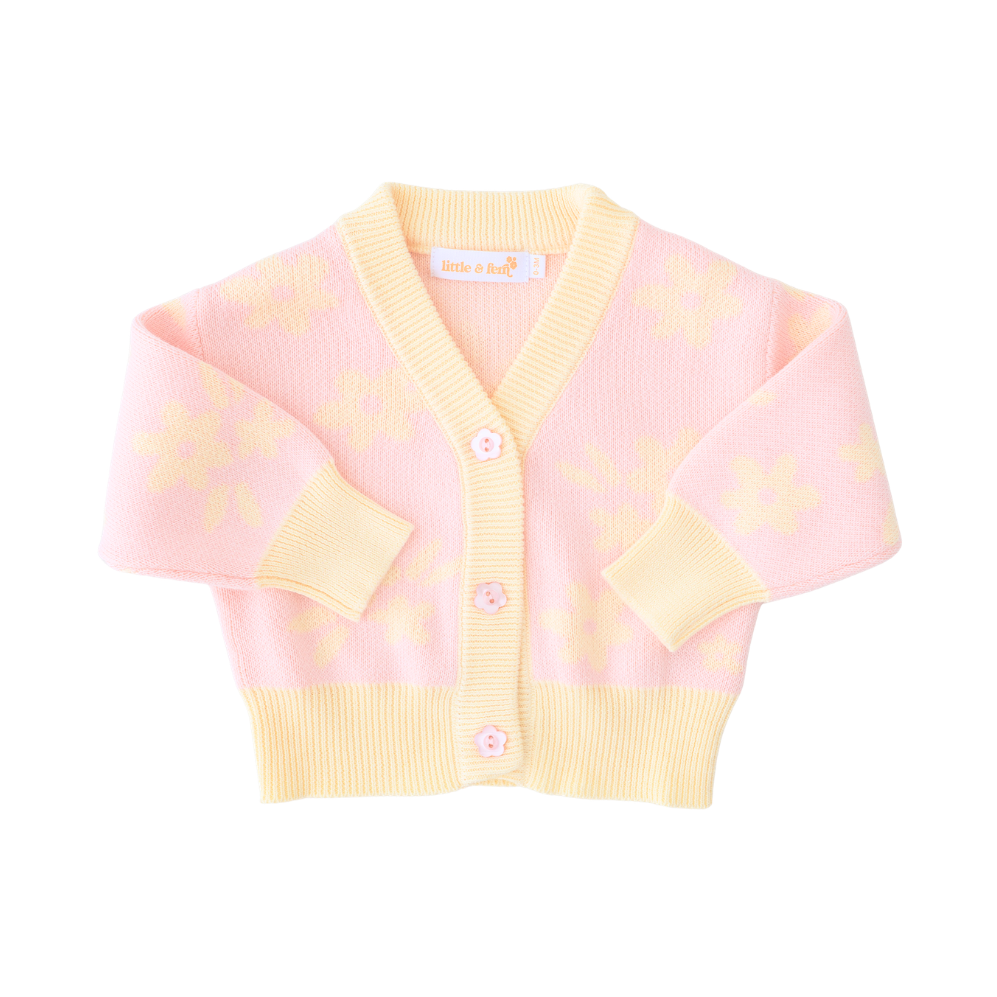 Knitted Cardigan | Daisy Floral Lemon