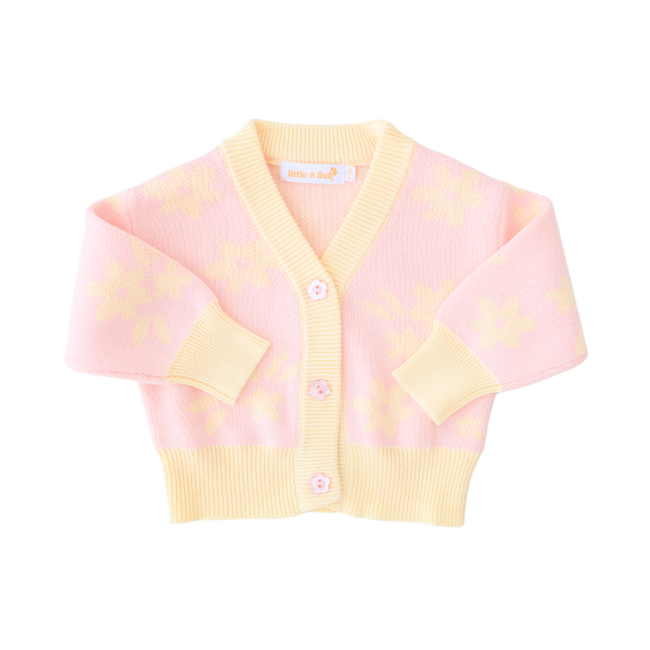 Knitted Cardigan | Daisy Floral Lemon