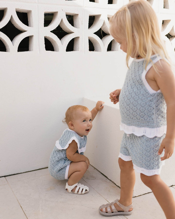 Bella Knit Shorts - Blue and White