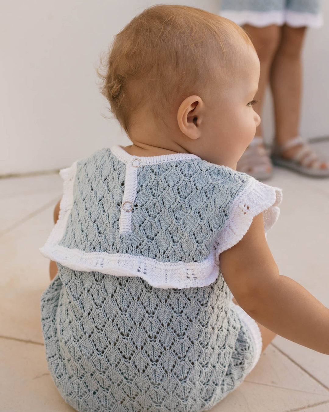 Bella Knit Romper - Blue and White