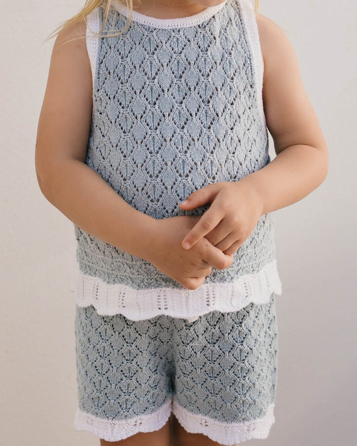 Bella Knit Shorts - Blue and White