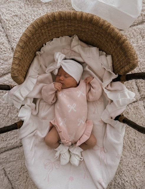 Frill Romper | Baby Pink + Milk Bows