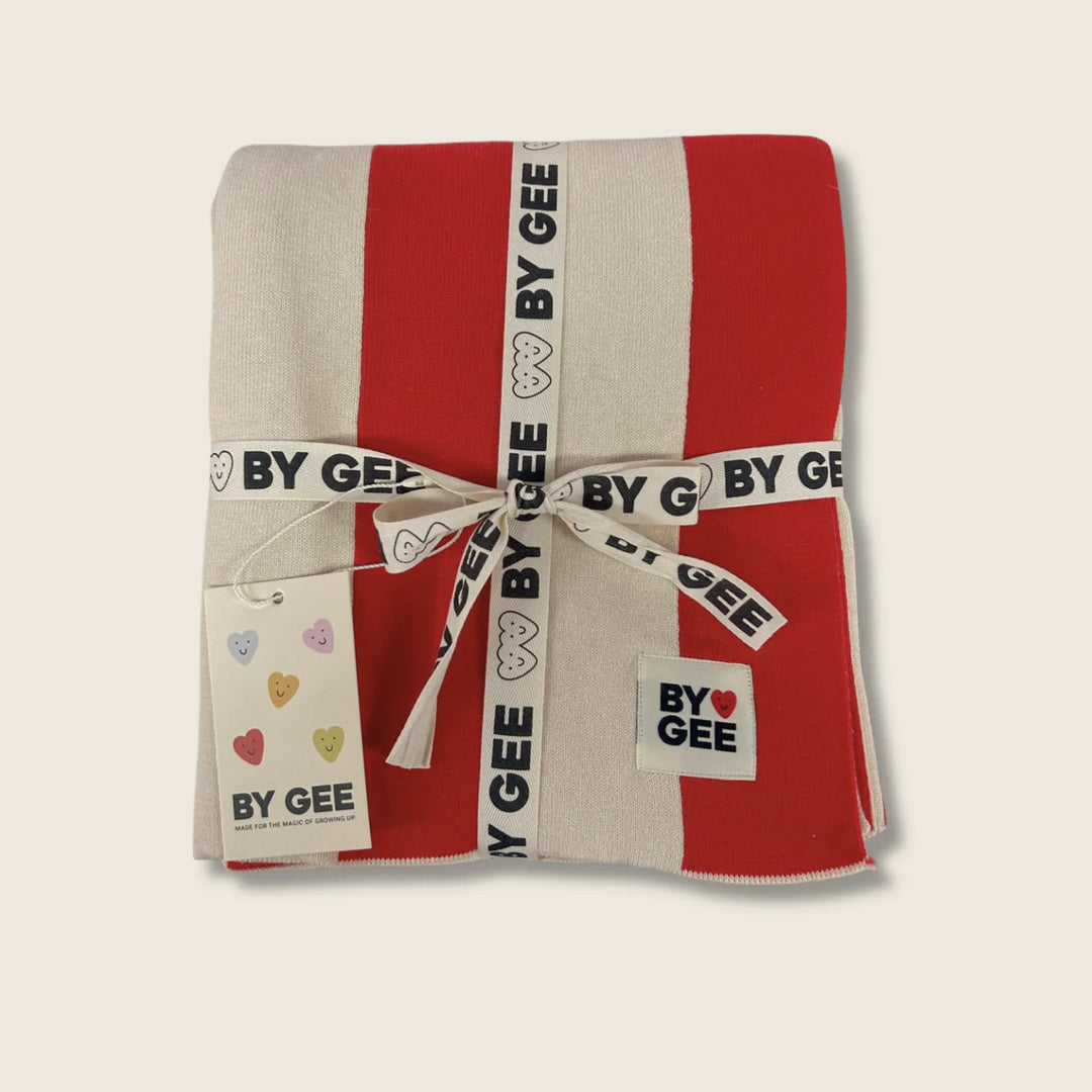 Organic Knitted Blanket - Red Stripe
