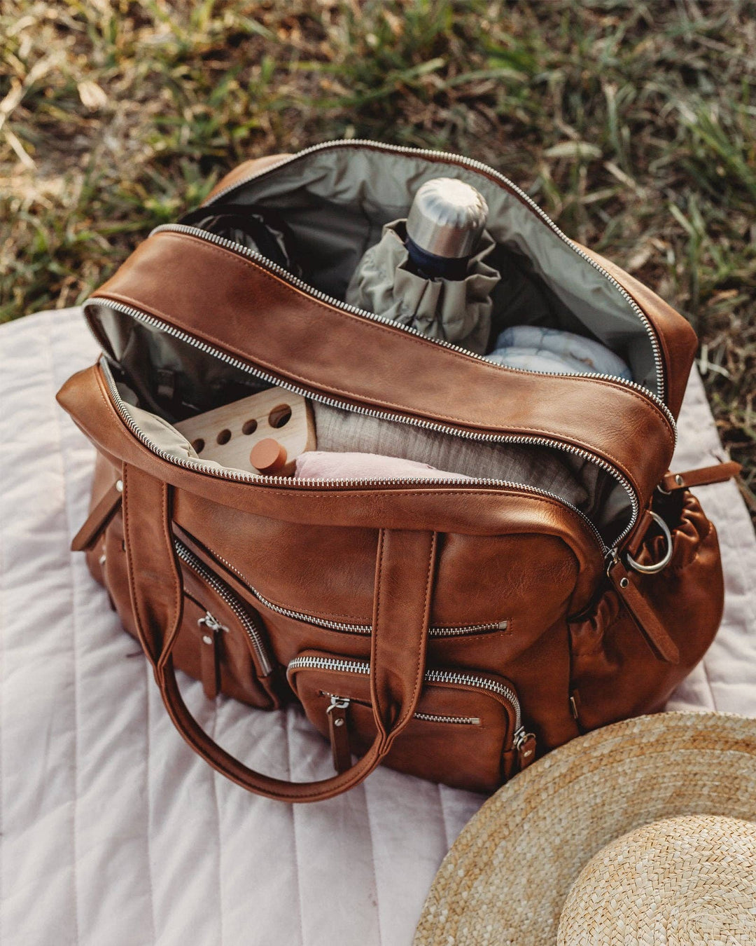 Carry All Nappy Bag - Tan Vegan Leather