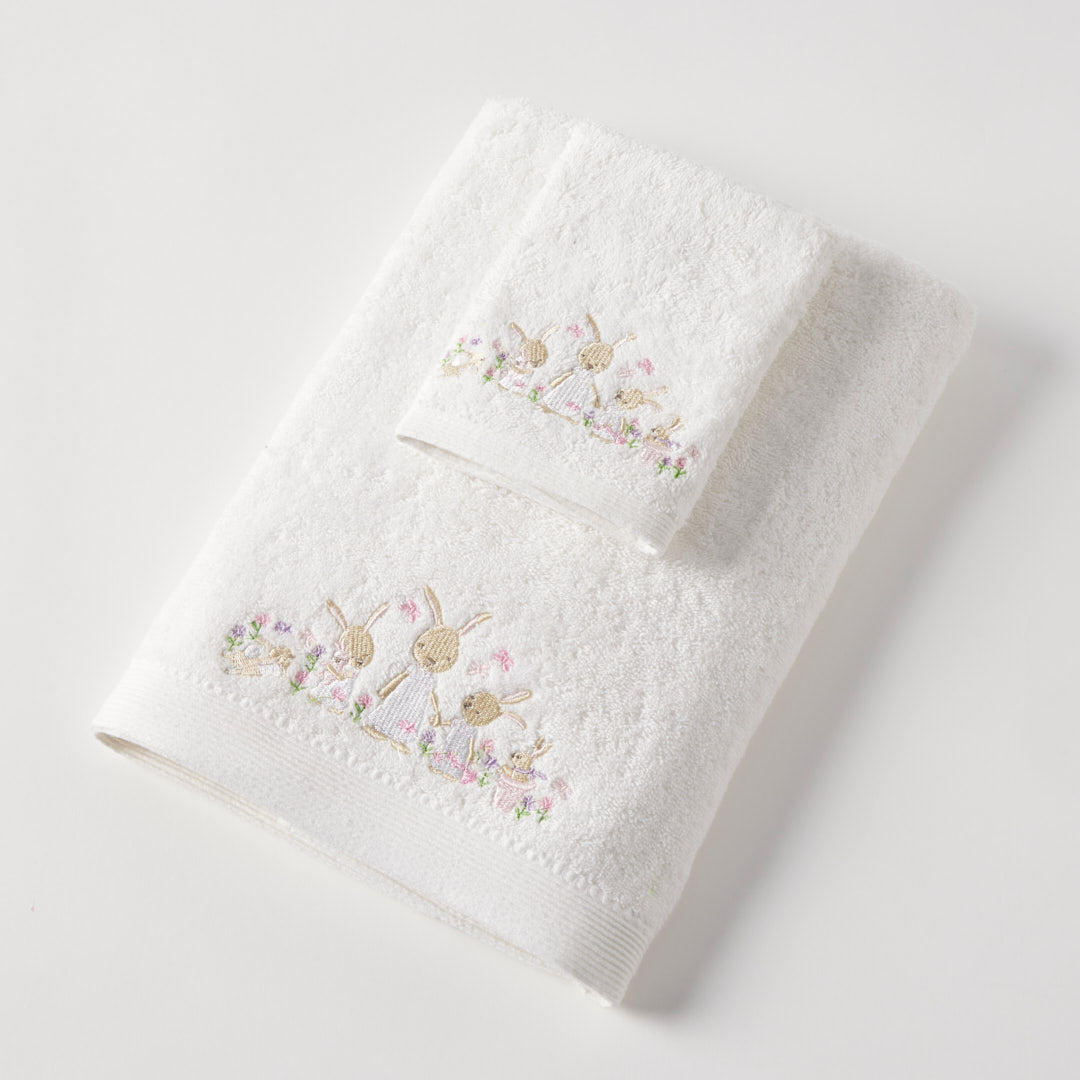 Bath Towel & Face Washer Set - Bunny Garden